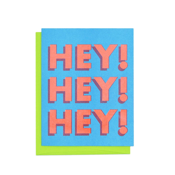 HEY! HEY! HEY! - Risograph Greeting Card: Pink/Orange