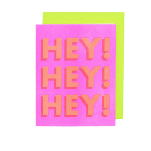 HEY! HEY! HEY! - Risograph Greeting Card: Pink/Orange